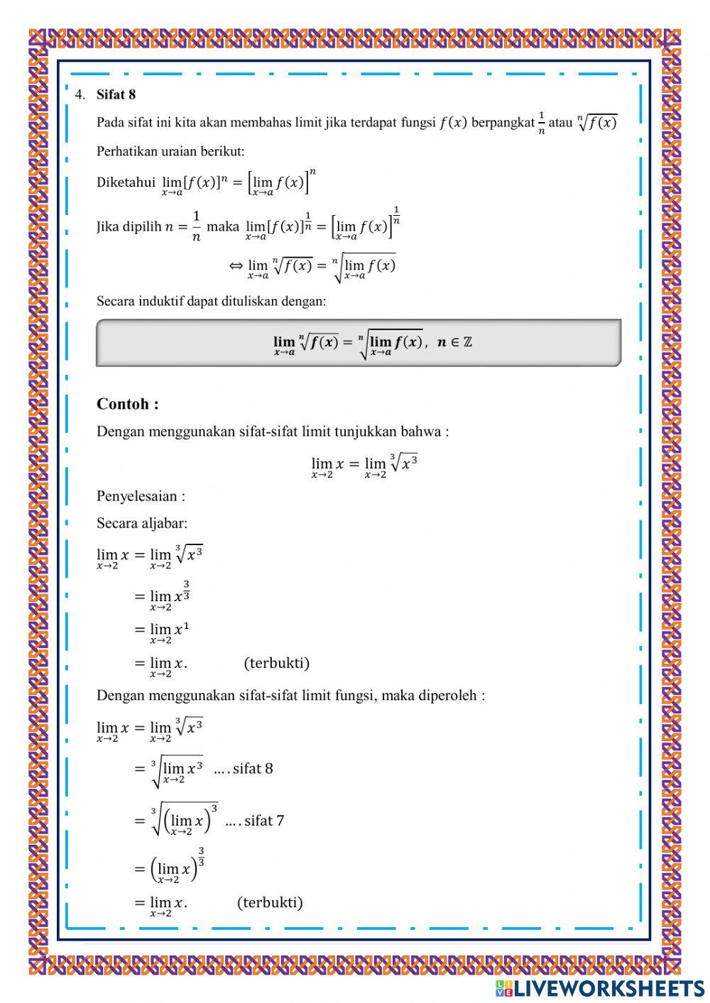 Sifat-sifat Limit Fungsi Lanjutan