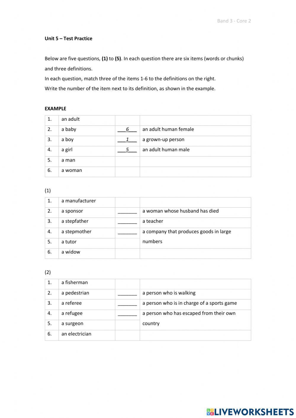 Band 3 (Core 2) - Unit 5 - Test