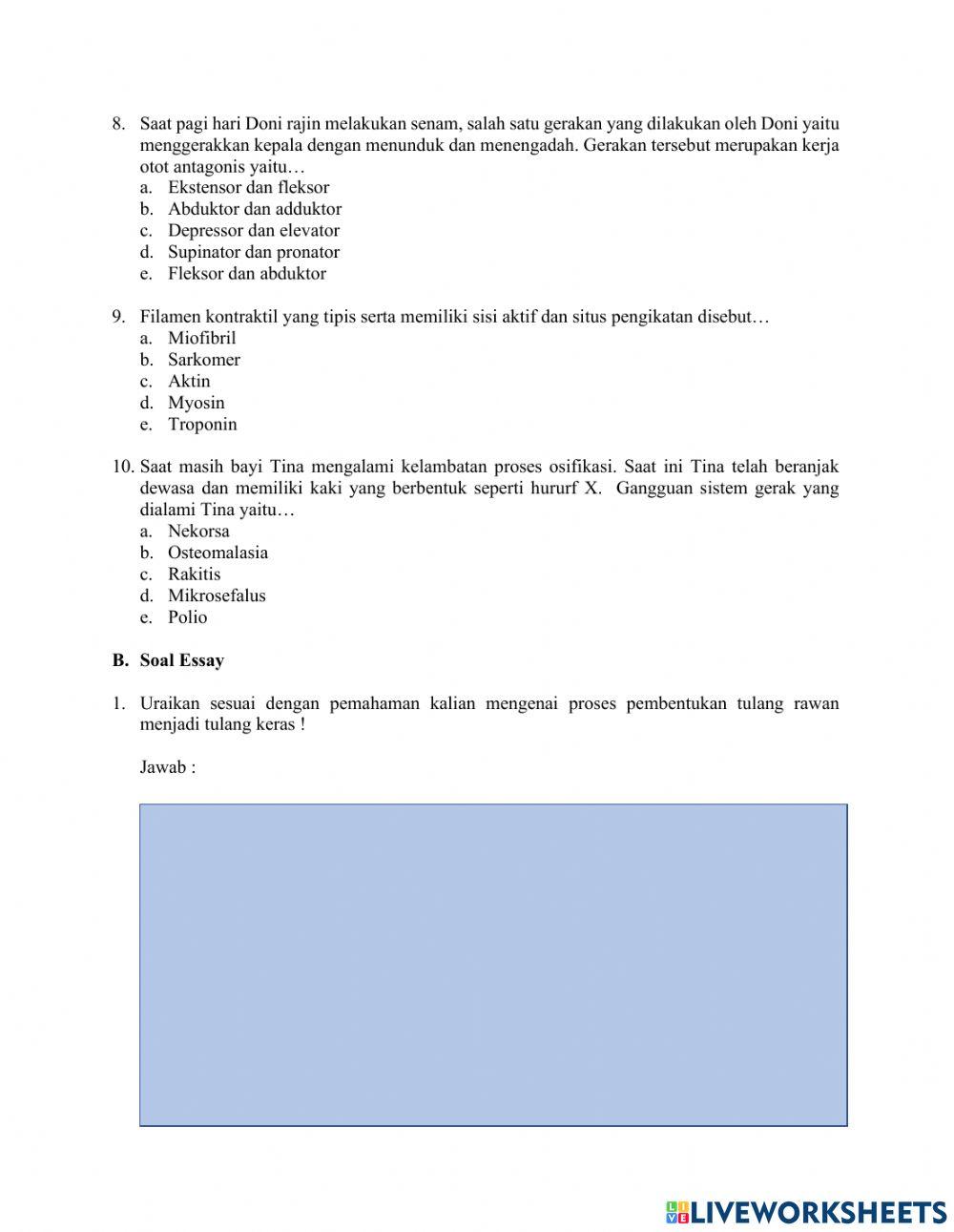 Soal ulangan harian sistem gerak manusia