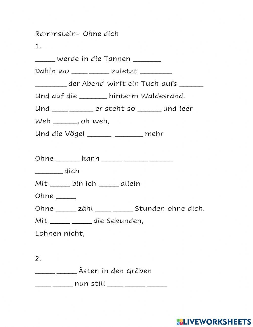 Ohne dich worksheet Live Worksheets
