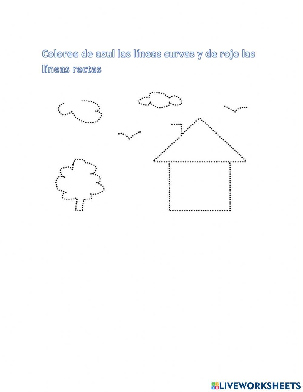 Coloree de azul las líneas curvas y de rojo las líneas rectas