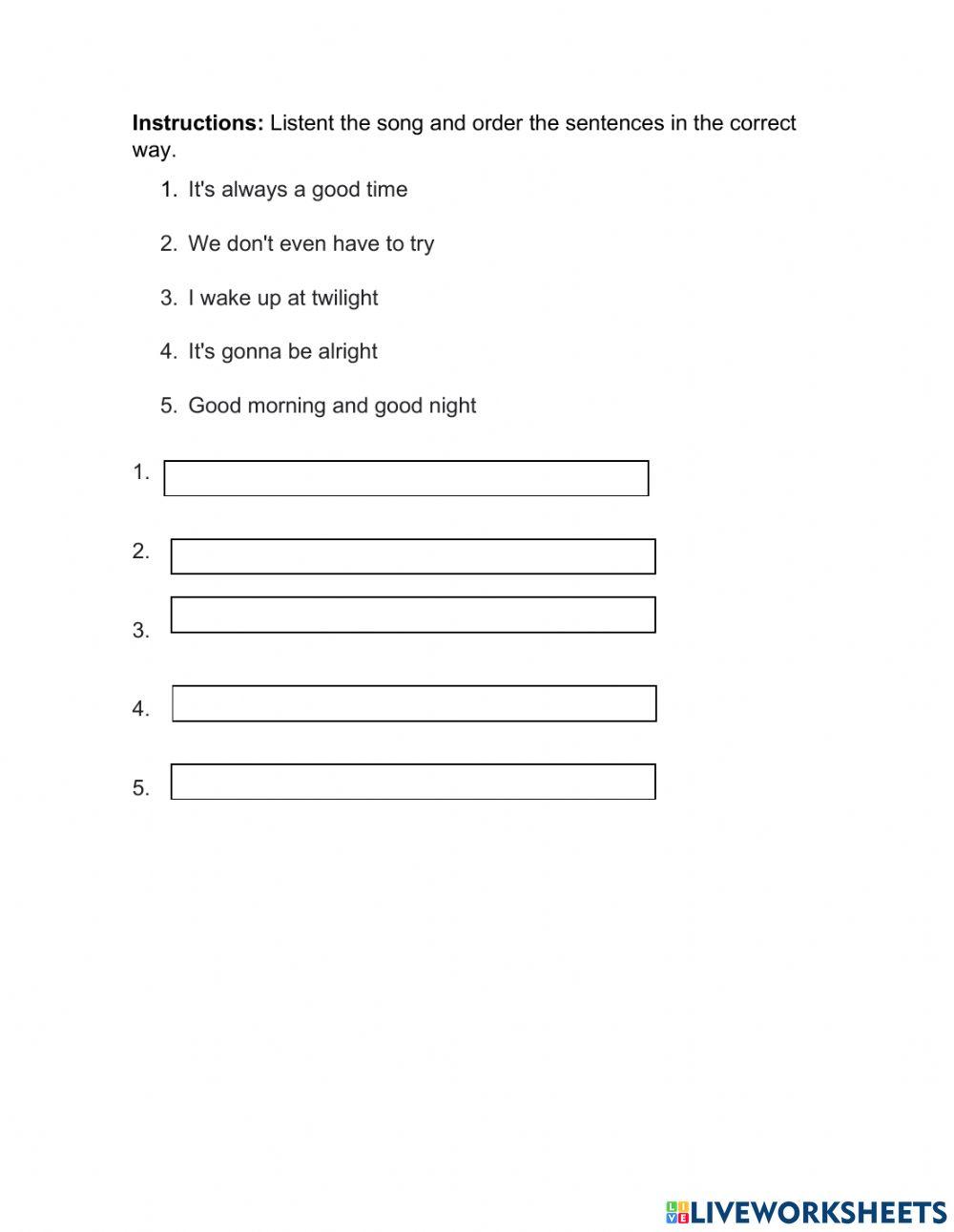 Order word worksheet Live Worksheets
