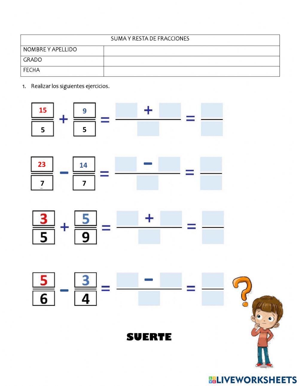 Suma y resta de fracciones.