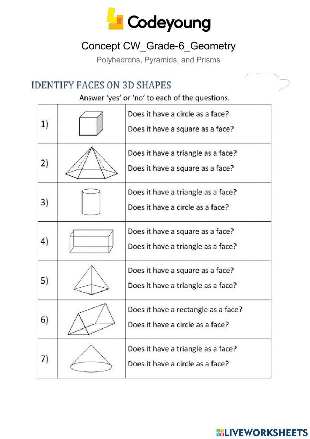 Polyhedrons, Pyramids, and Prisms Concept CW