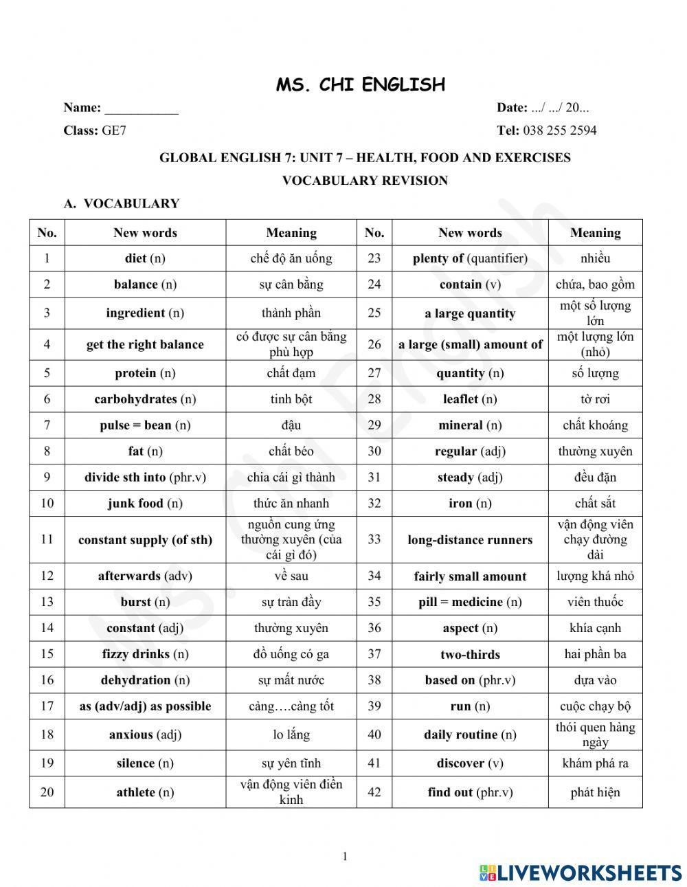19.07.2022 - GE7 - U7 - Vocab Revision