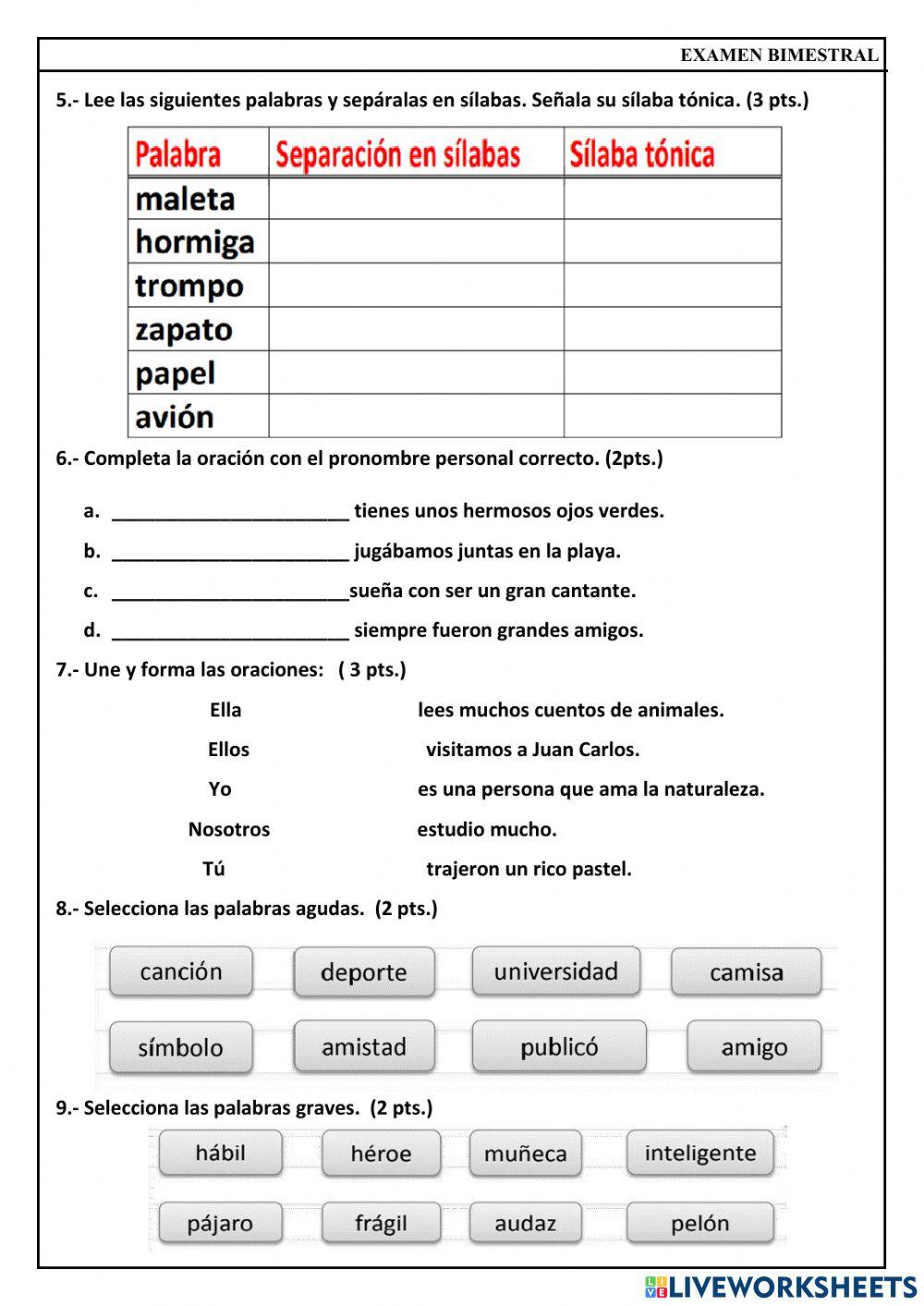 Examen bimestral de comunicación
