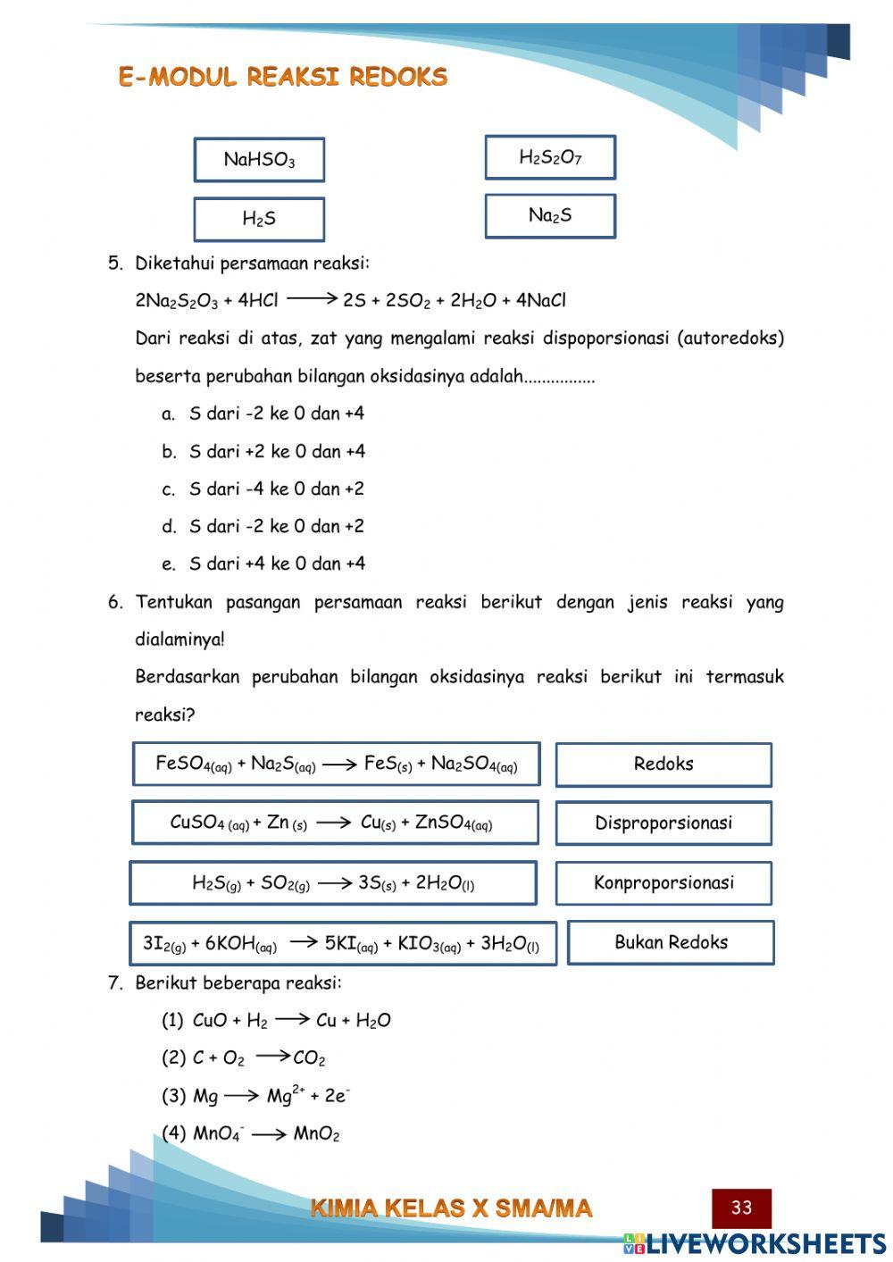 Soal Evaluasi Reaksi Redoks