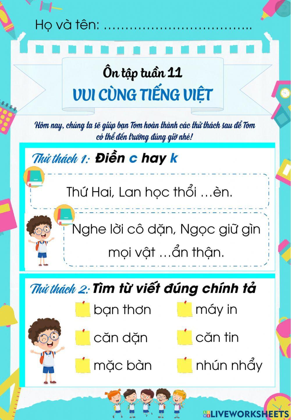 Tiếng việt - Lớp 1 - Tuần 11