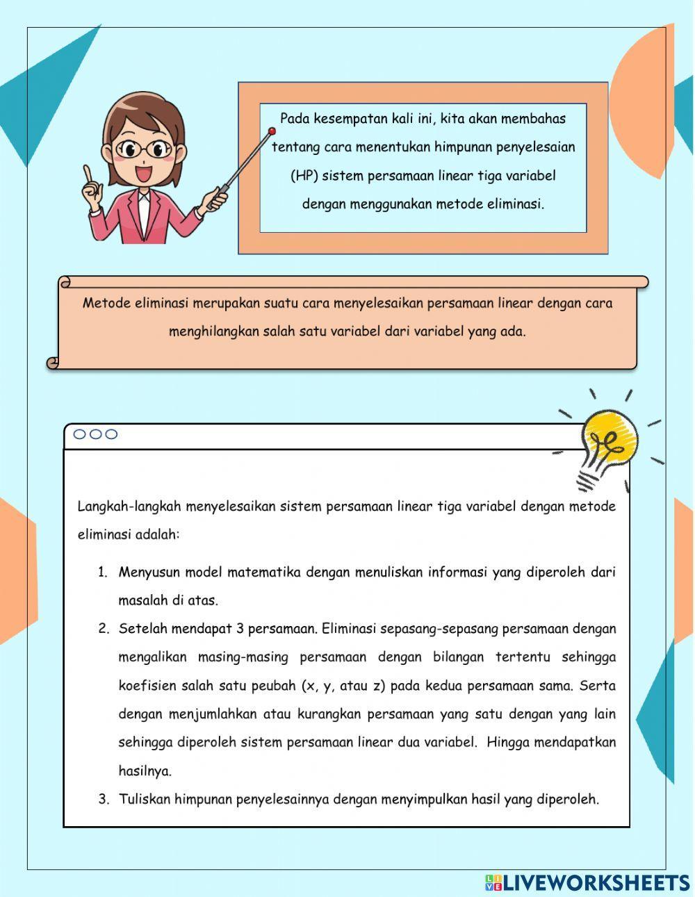 SPLTV Metode Eliminasi