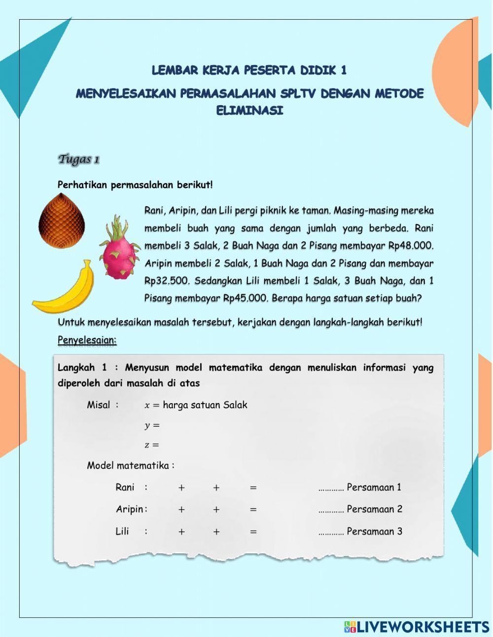 SPLTV Metode Eliminasi