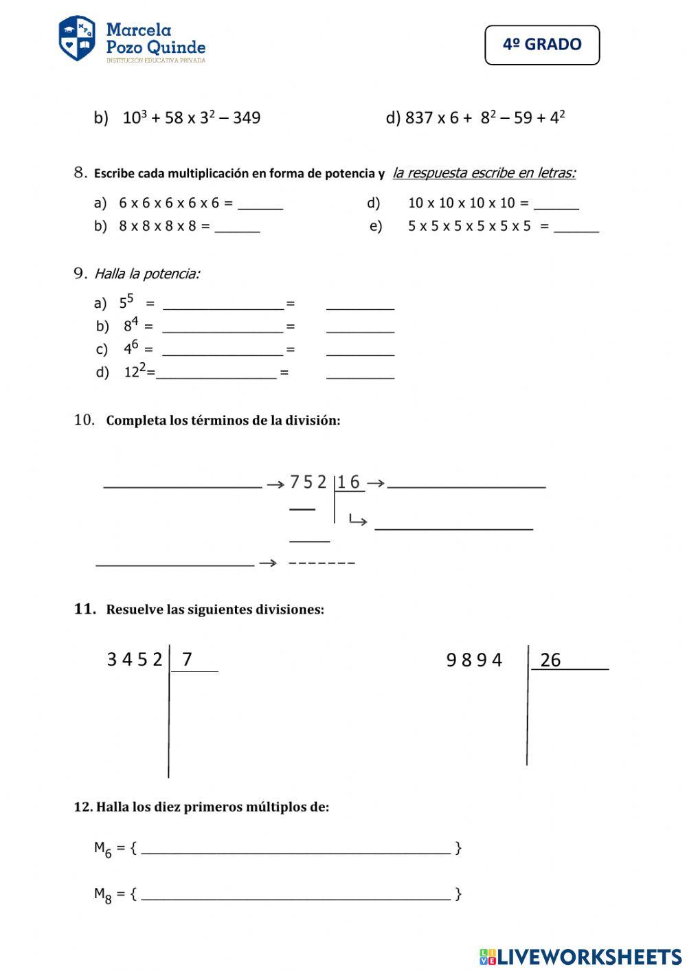 Practica  y repaso - matematica