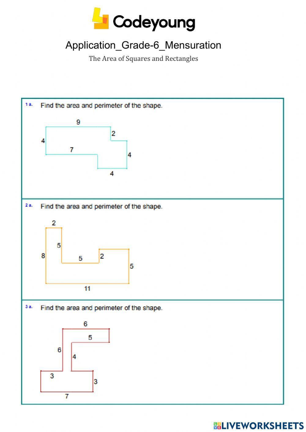 The Area of Squares and Rectangles Application