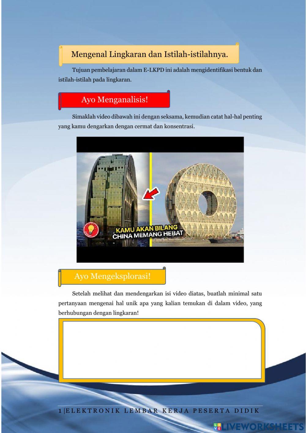 Lembar Kerja Peserta Didik 1 “Mengenal Lingkaran dan Istilah-istilahnya”