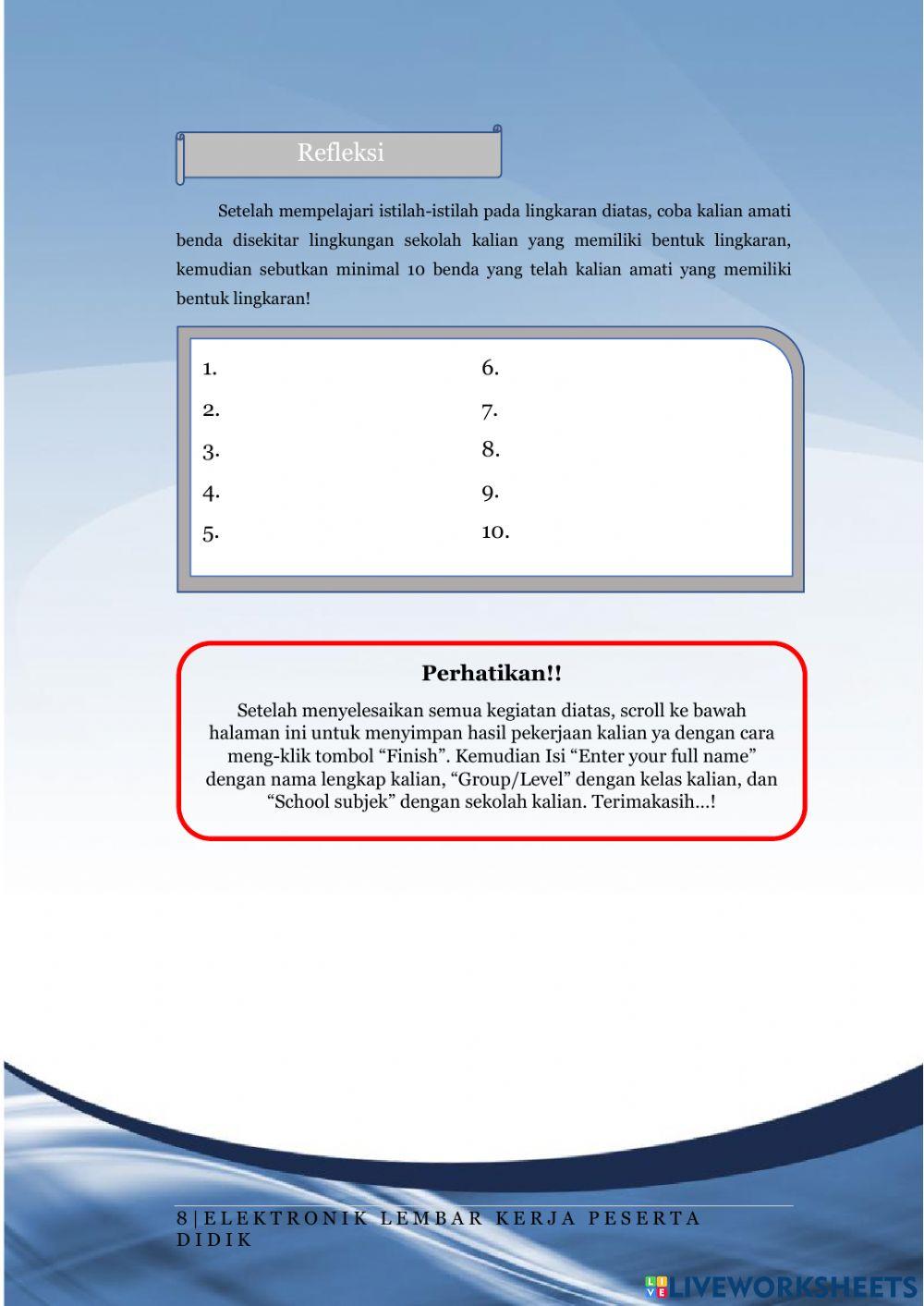 Lembar Kerja Peserta Didik 1 “Mengenal Lingkaran dan Istilah-istilahnya”