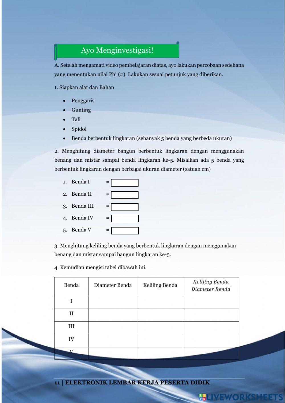 Lembar Kerja Peserta Didik 2 “Keliling dan Luas Lingkaran”