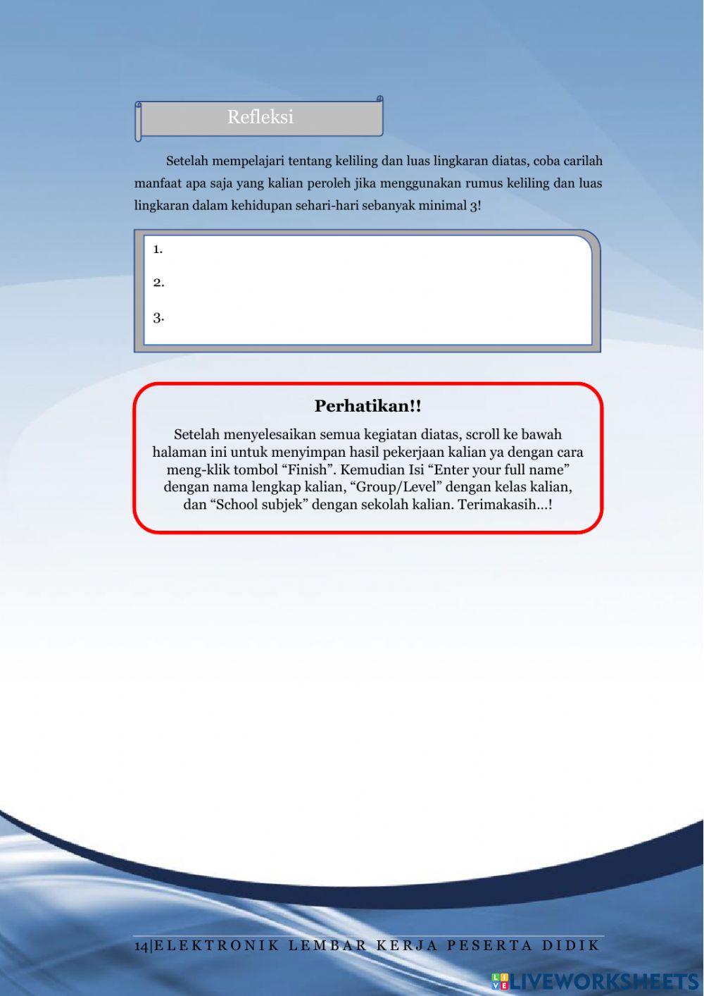 Lembar Kerja Peserta Didik 2 “Keliling dan Luas Lingkaran”