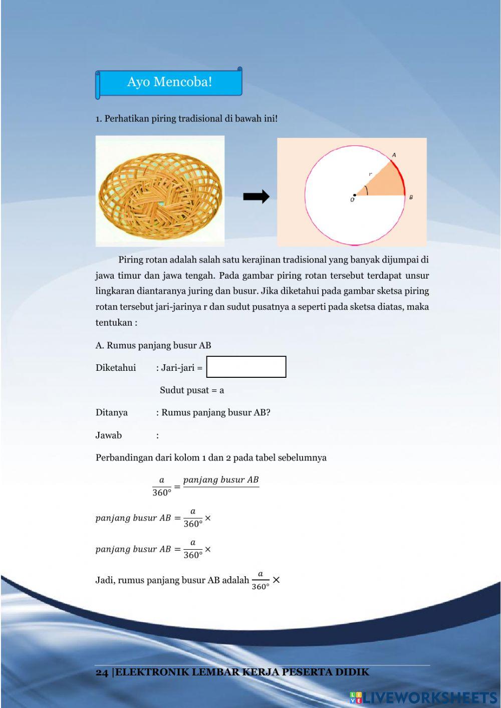 Lembar Kerja Peserta Didik 4 “Panjang Busur dan Luas Juring Lingkaran”