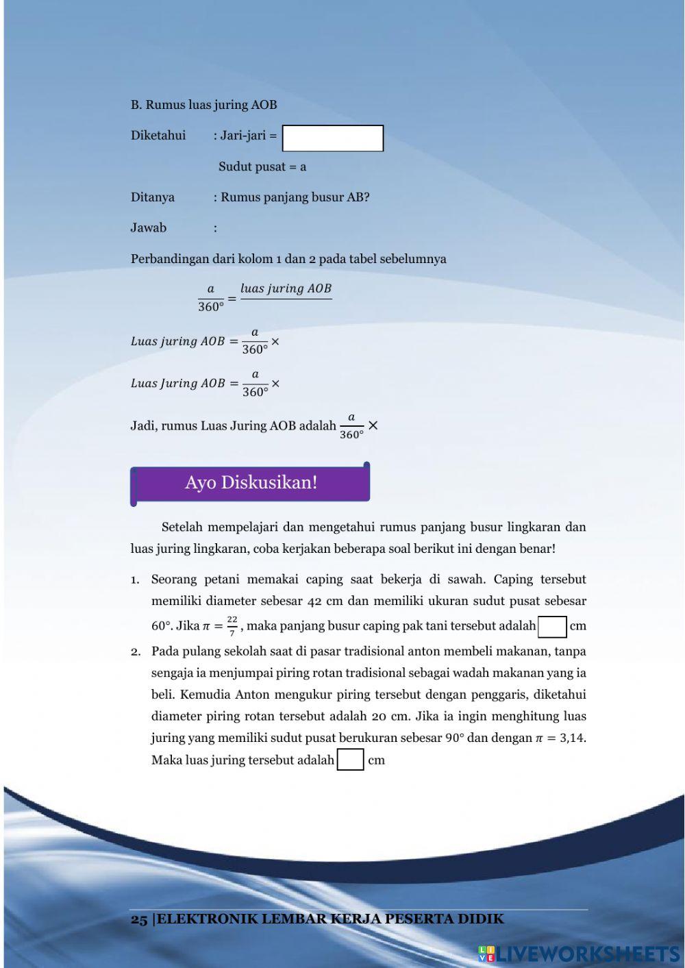 Lembar Kerja Peserta Didik 4 “Panjang Busur dan Luas Juring Lingkaran”