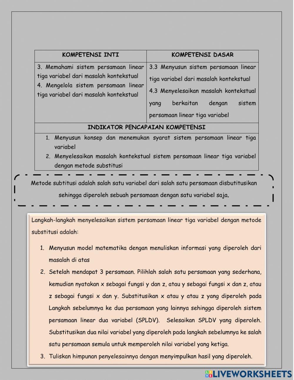 SPLTV Metode Substitusi