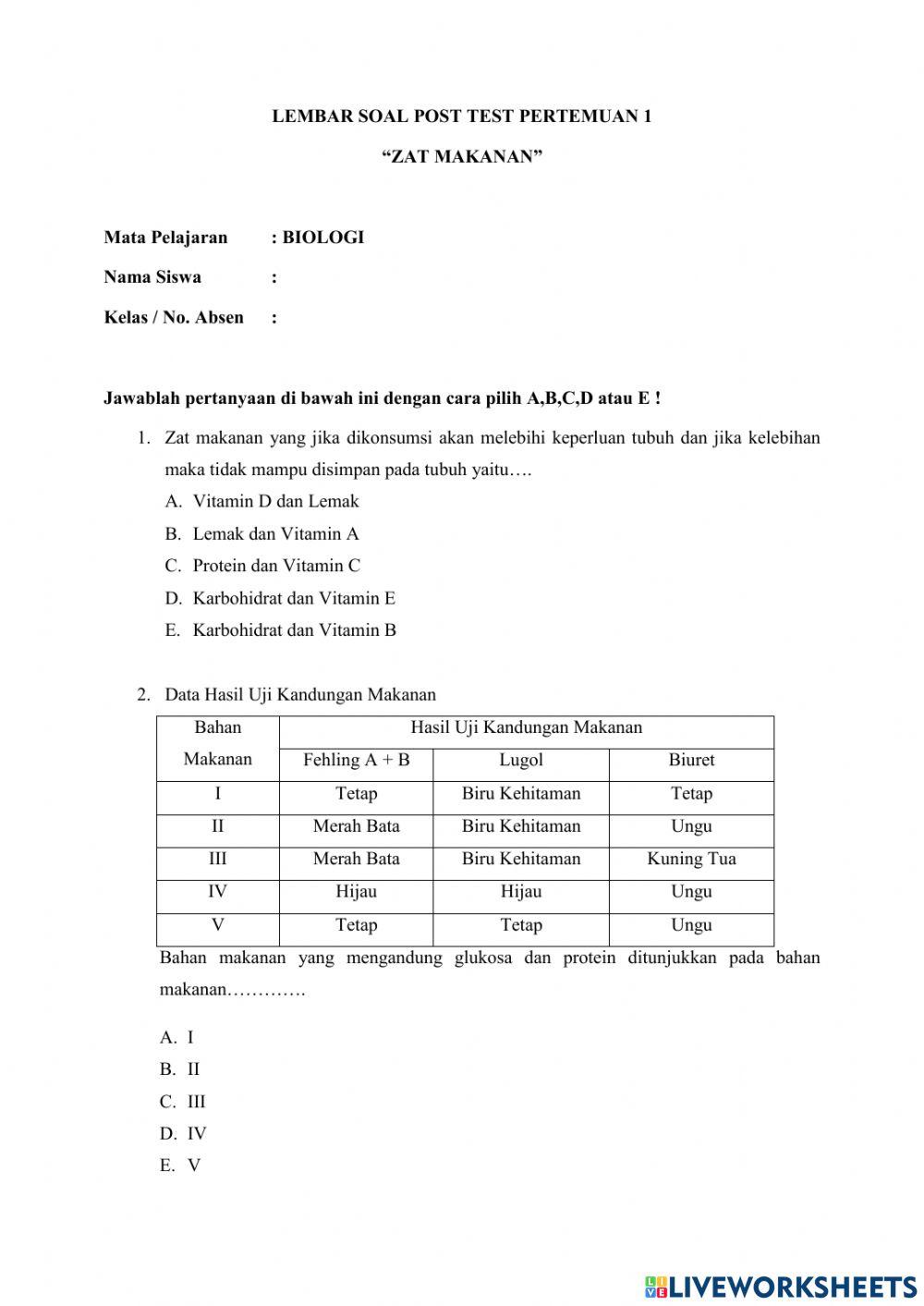 Post Tes Zat Makanan