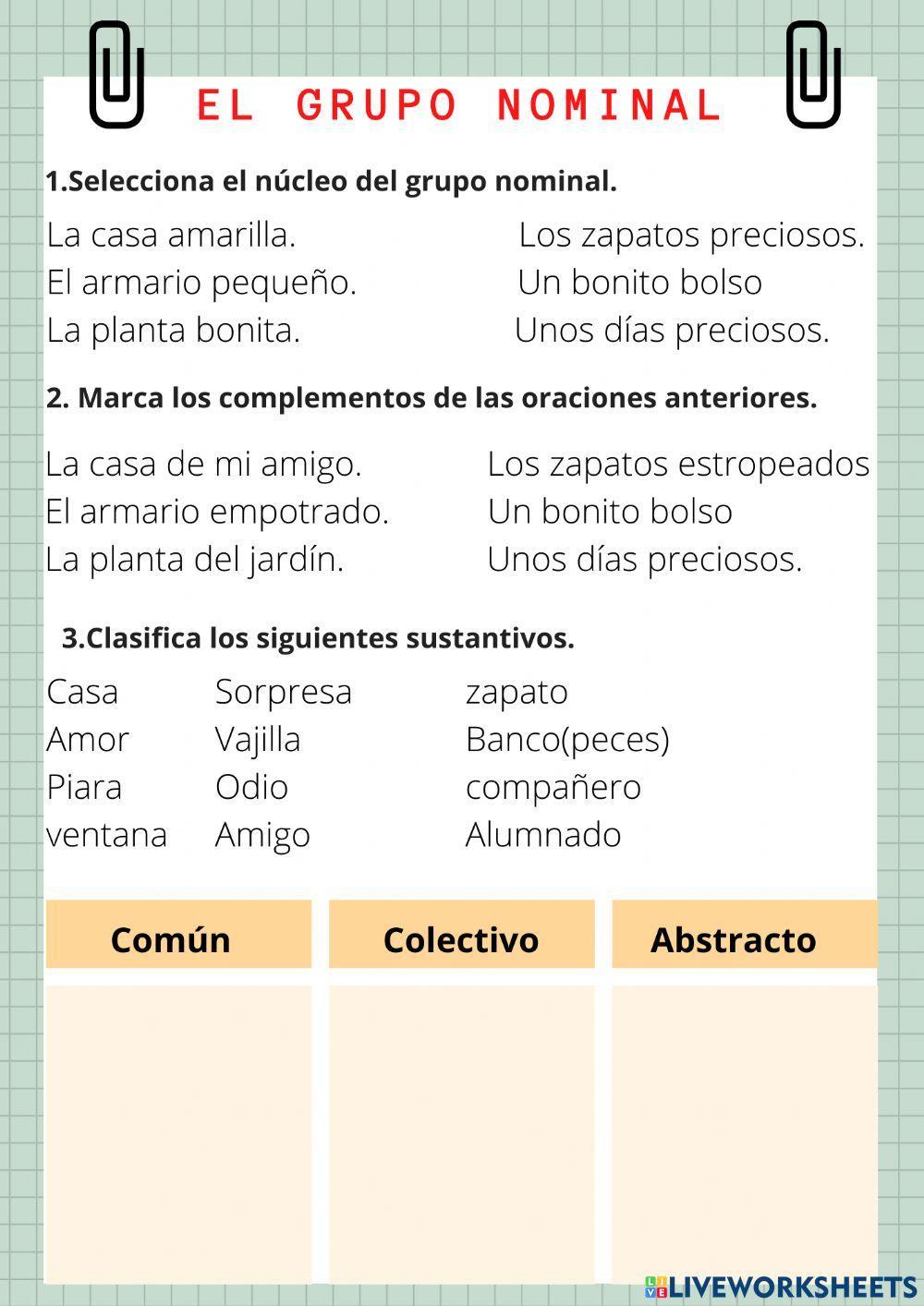 Grupo nominal. Sustantivo.