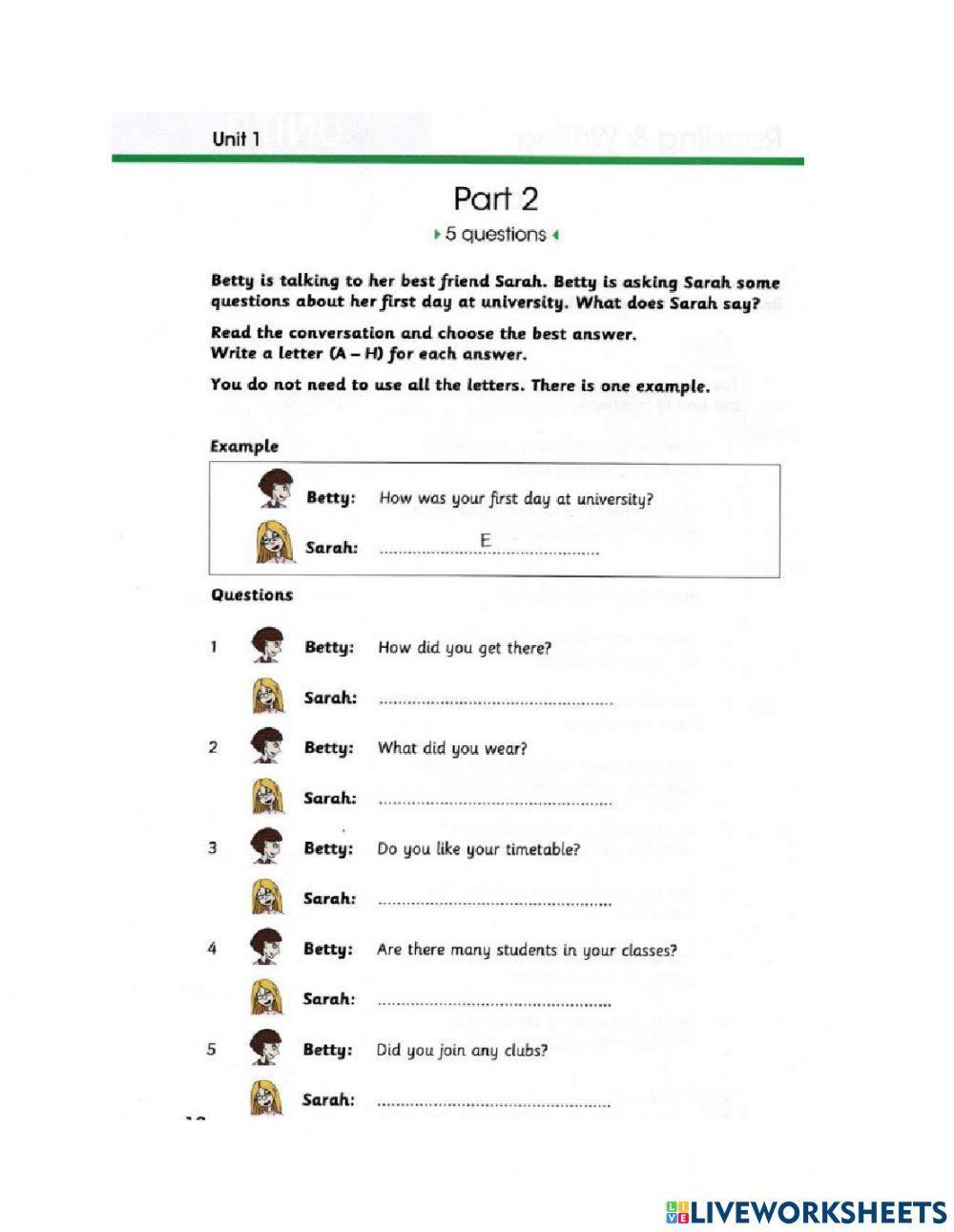 Flyers Skill Builder book 2 R&W part 1-5 Unit 1