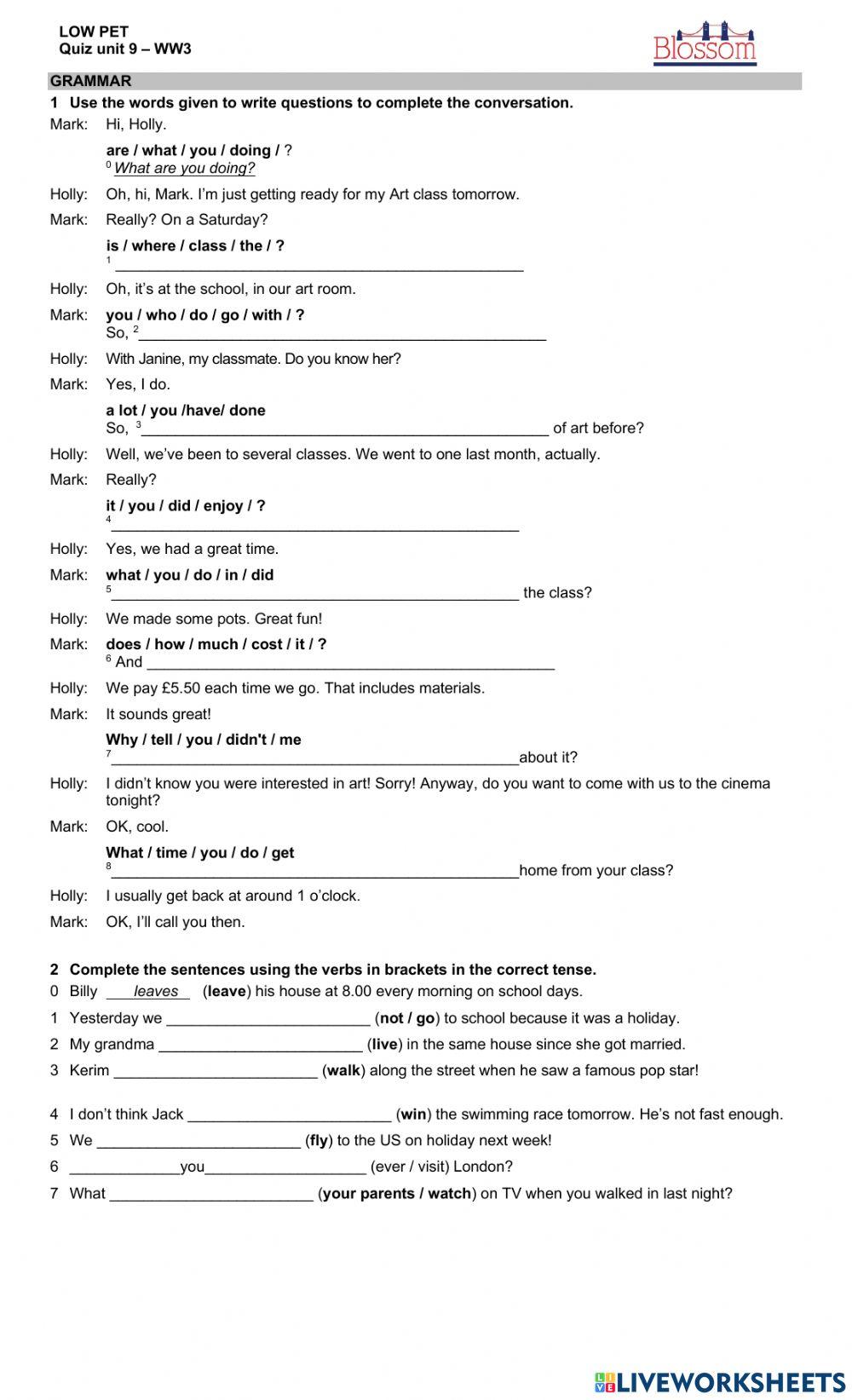 Quiz unit 9 - grammar - Wider World 3
