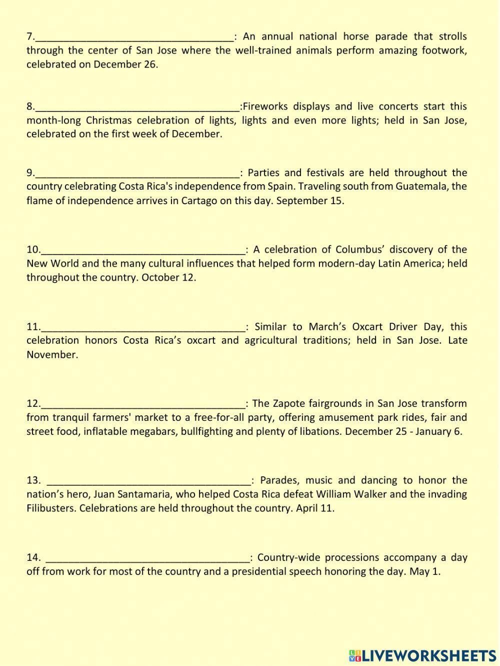 Celebrations in Costa Rica