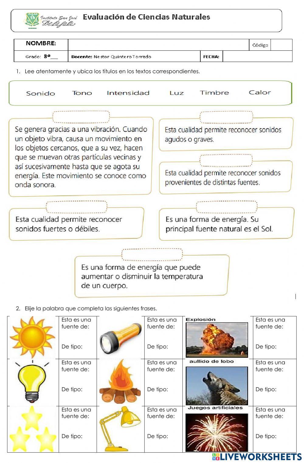 Evalaución de sonido, luz y calor