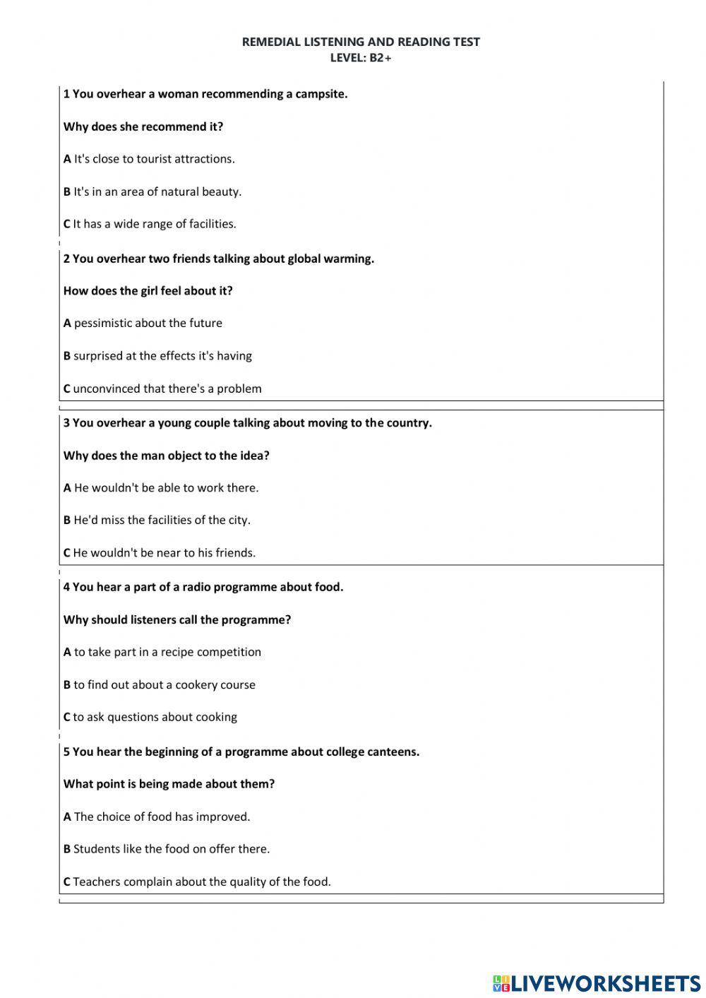 B2 first reading and listening part 1