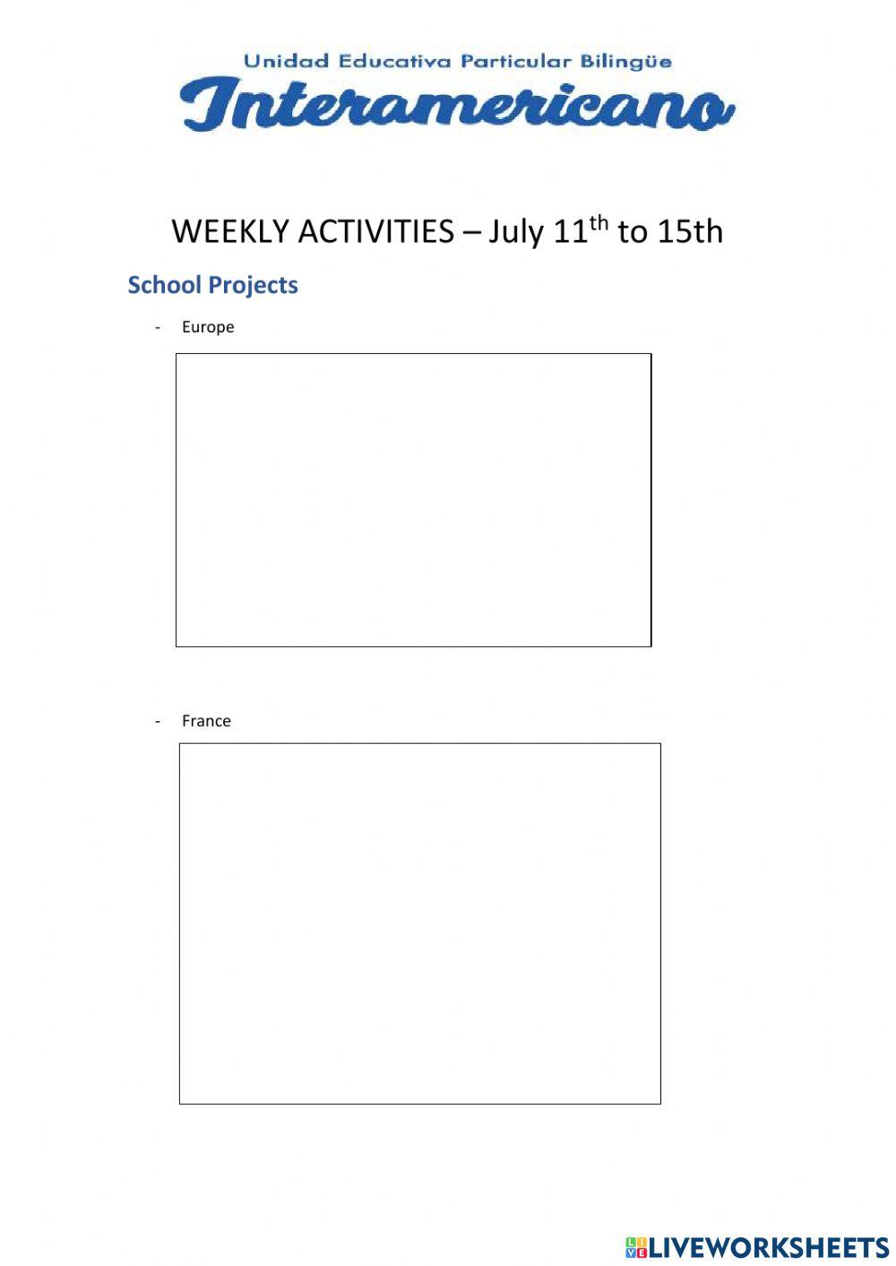 Weekly activities 10