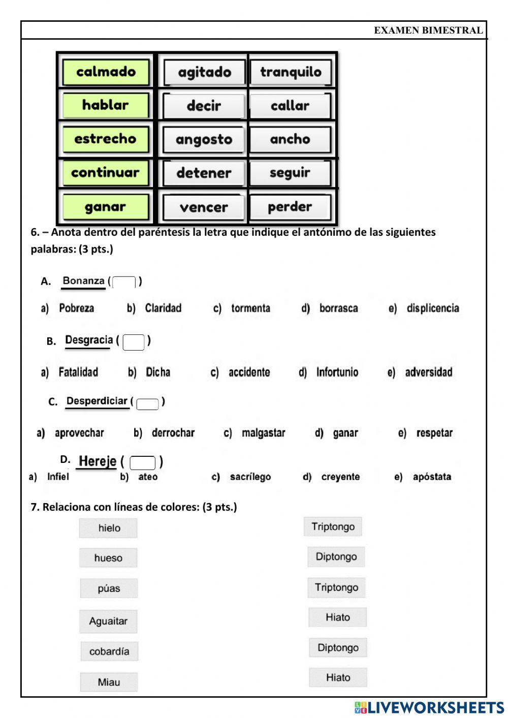 Examen de caligrafía