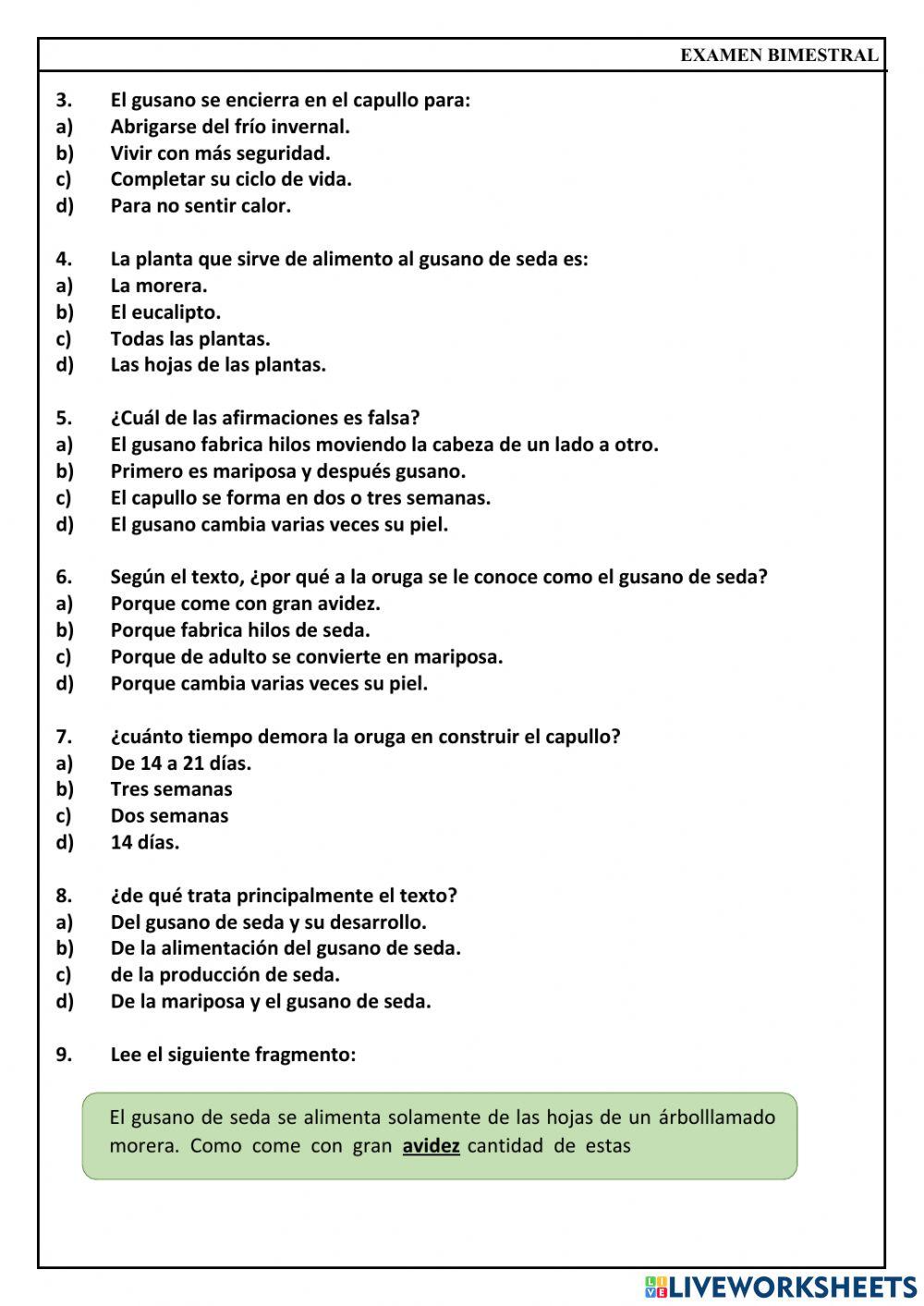 Examen de plan lector