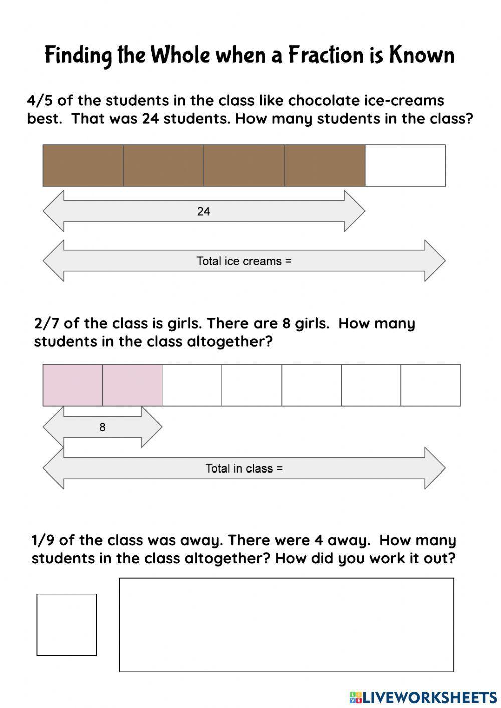 Finding Whole when Fraction Known