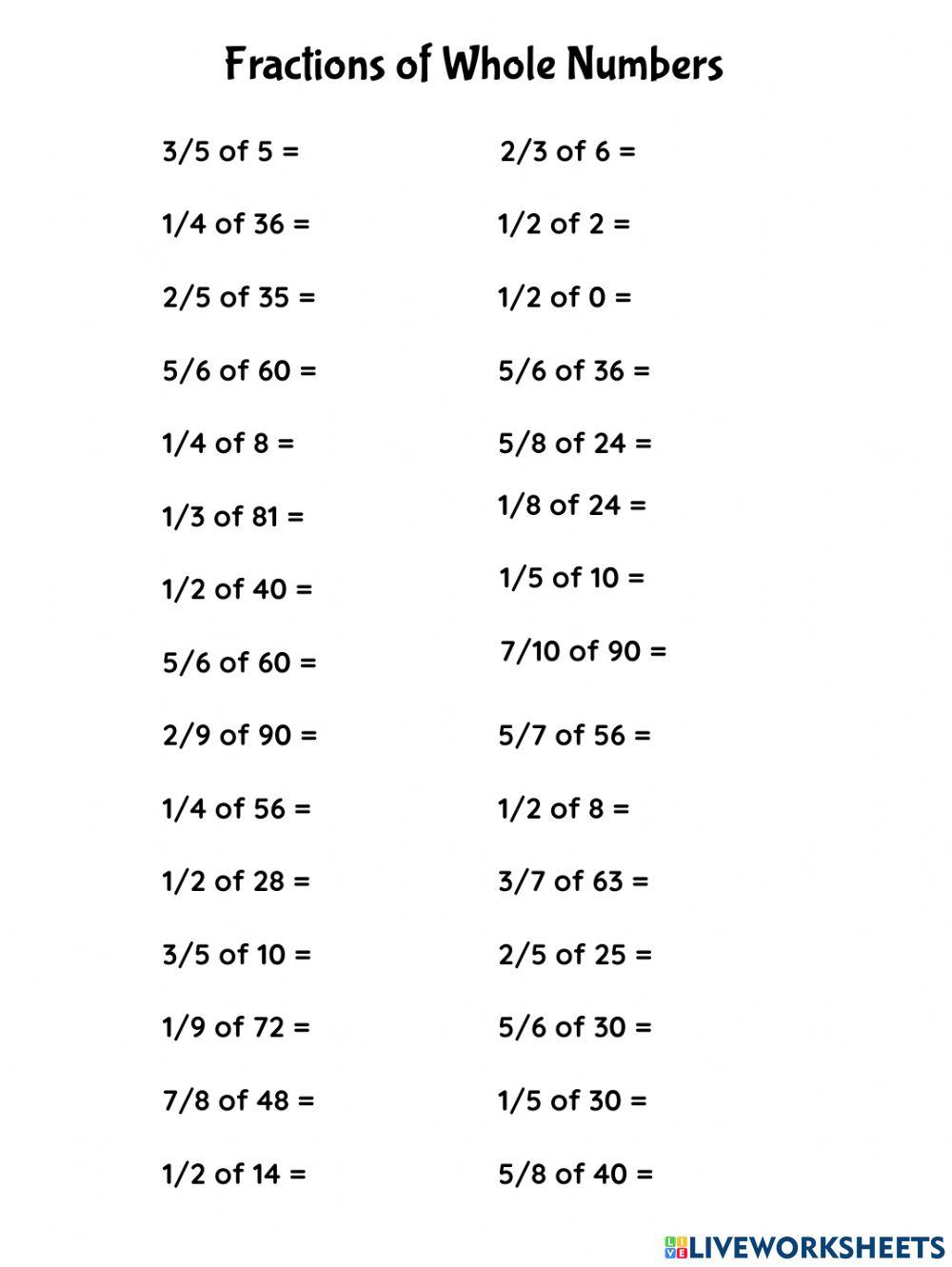 Fractions of Whole Numbers