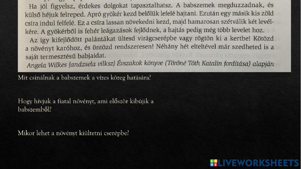 Gyökerek és hajtások - szövegértés