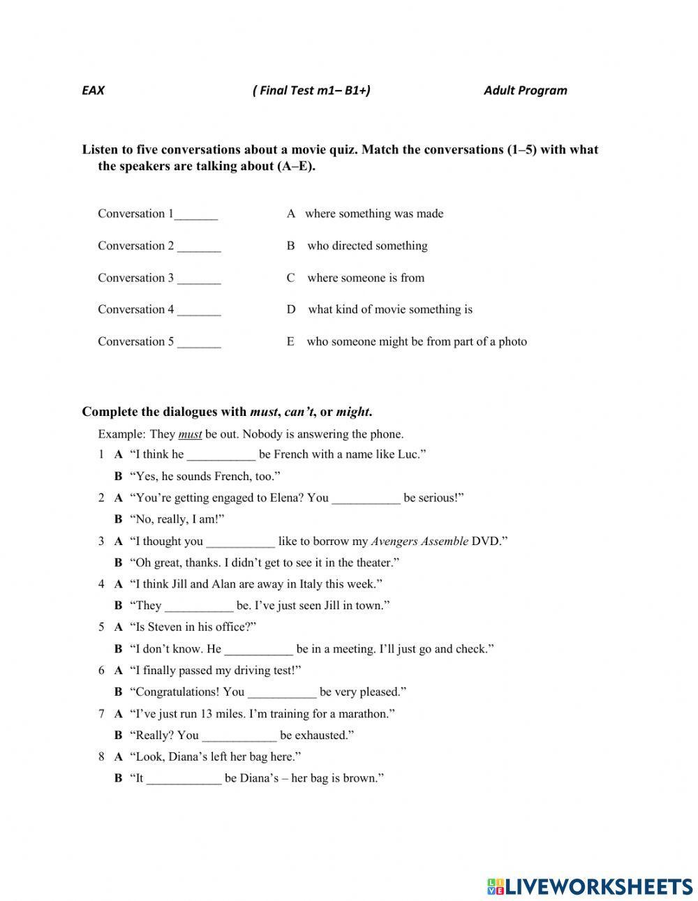 B1+ - FINAL TEST - MONTH 1