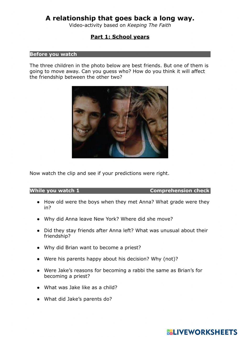Keeping the faith online exercise for live worksheets
