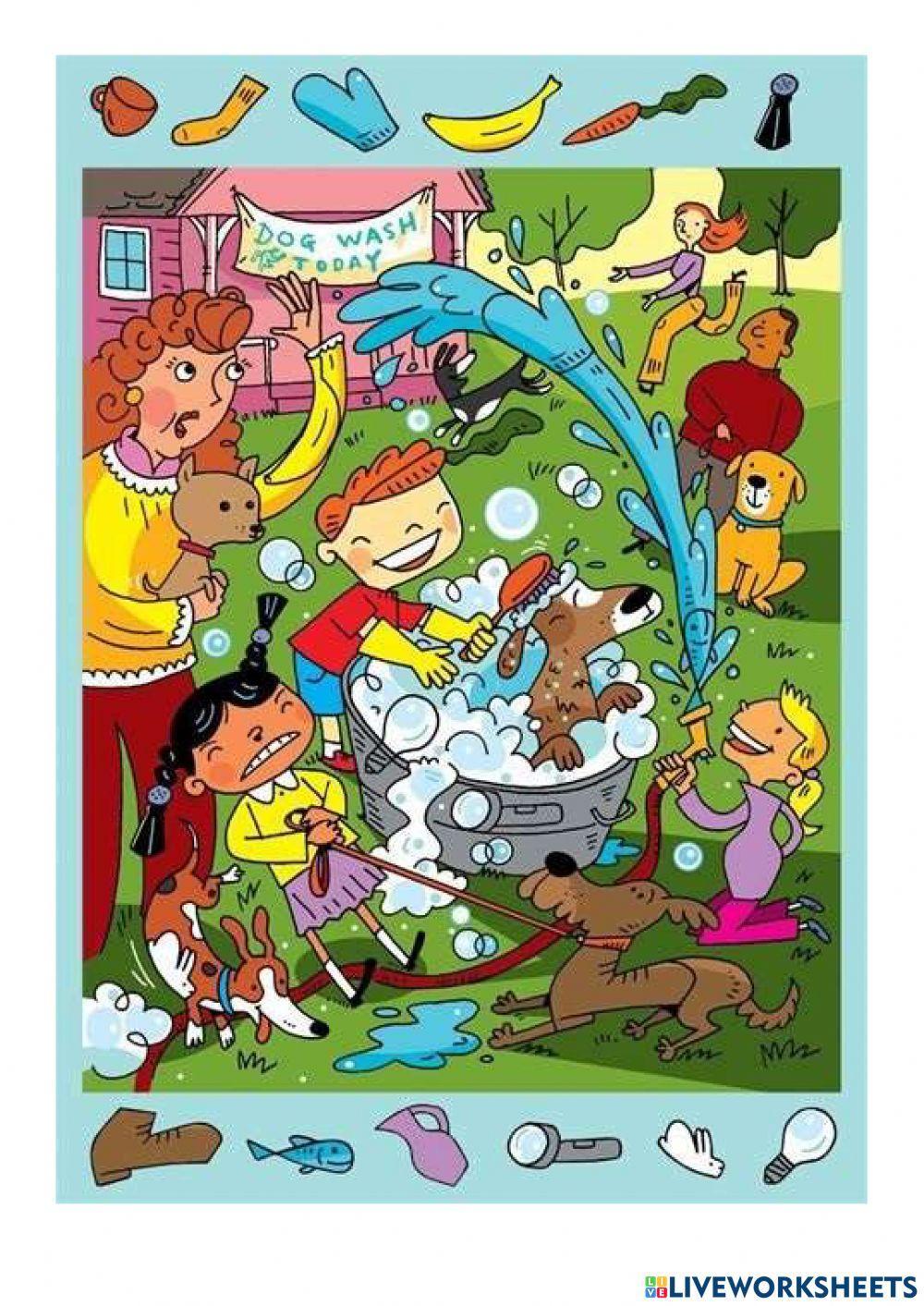 Trova gli oggetti nascosti - bagno al cane