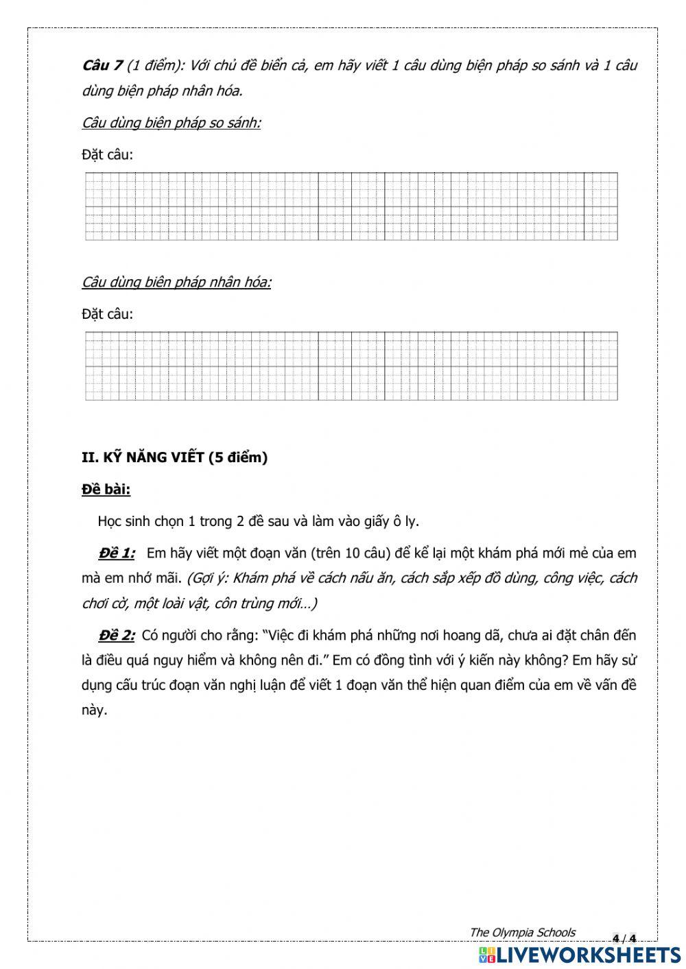 Đề rà soát chất lượng Tiếng Việt 45