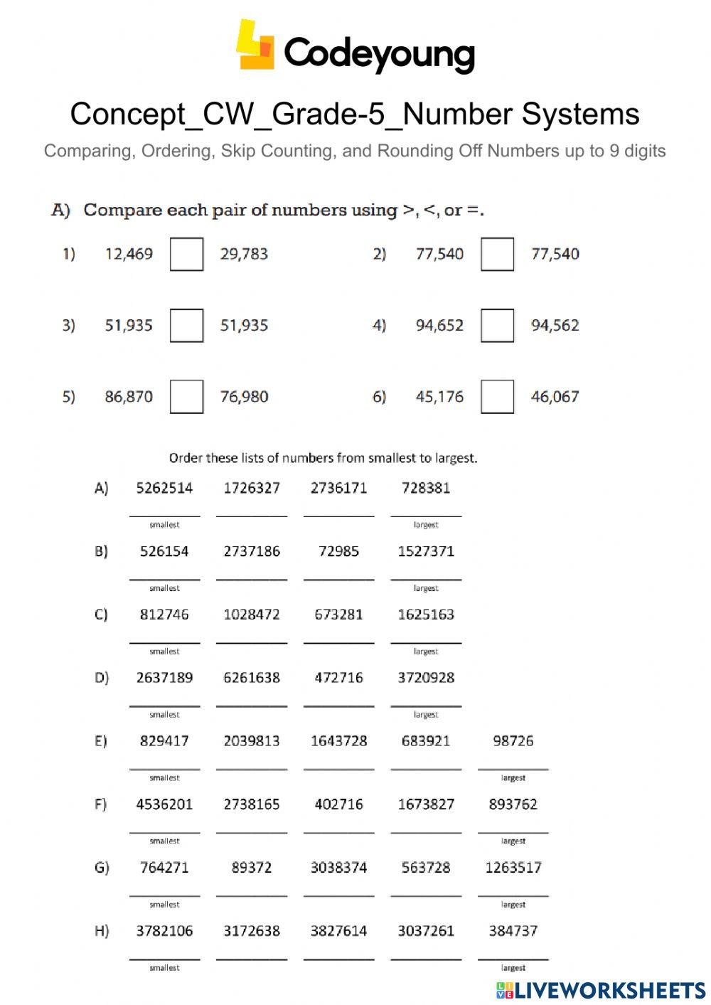 Concept-CW-Comparing, Ordering, Skip Counting, and Rounding Off Numbers up to 9 digits