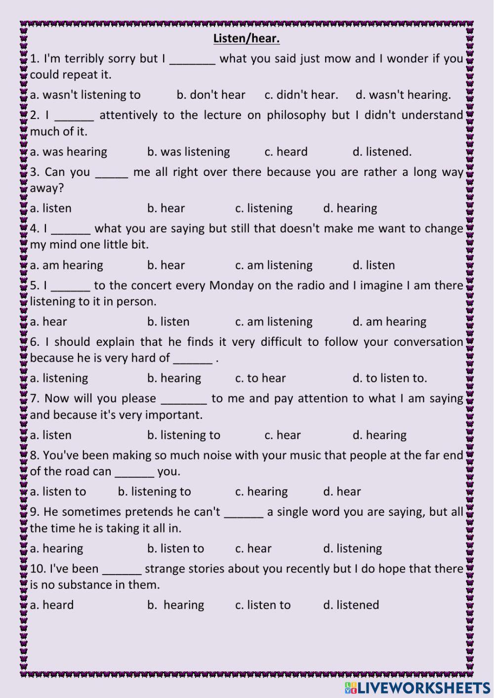 Synonyms Look, See, Watch worksheet