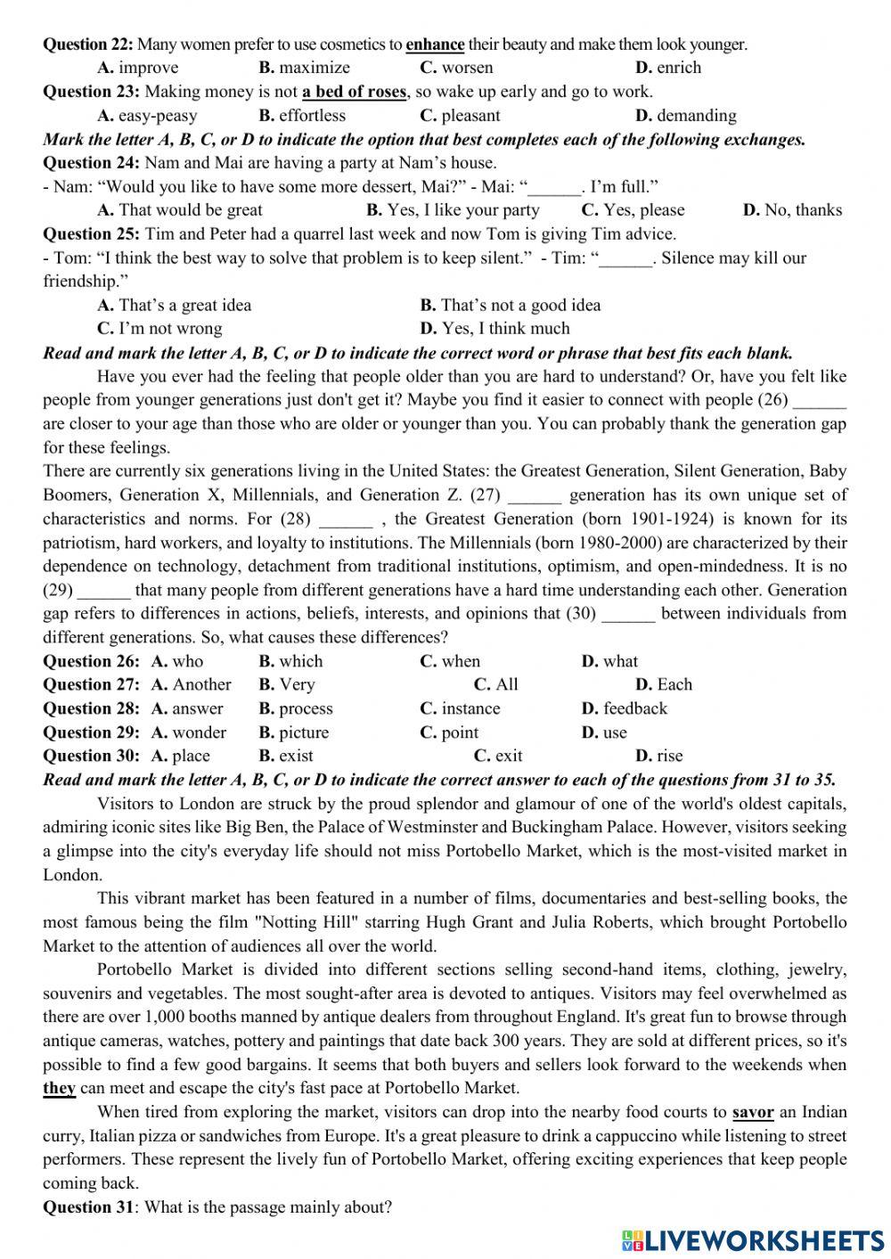 Grade 12- Test 50