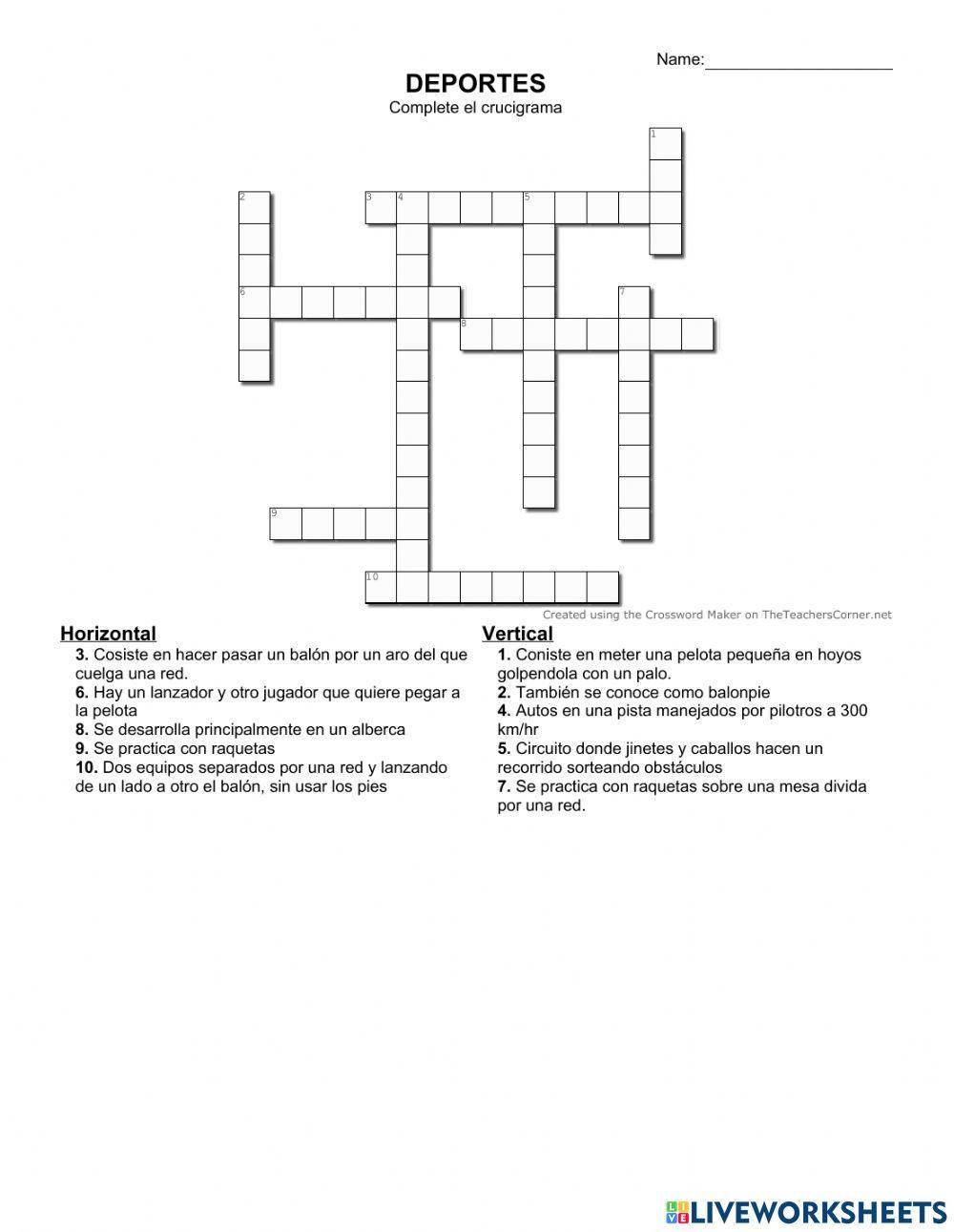 Crucigrama deportes