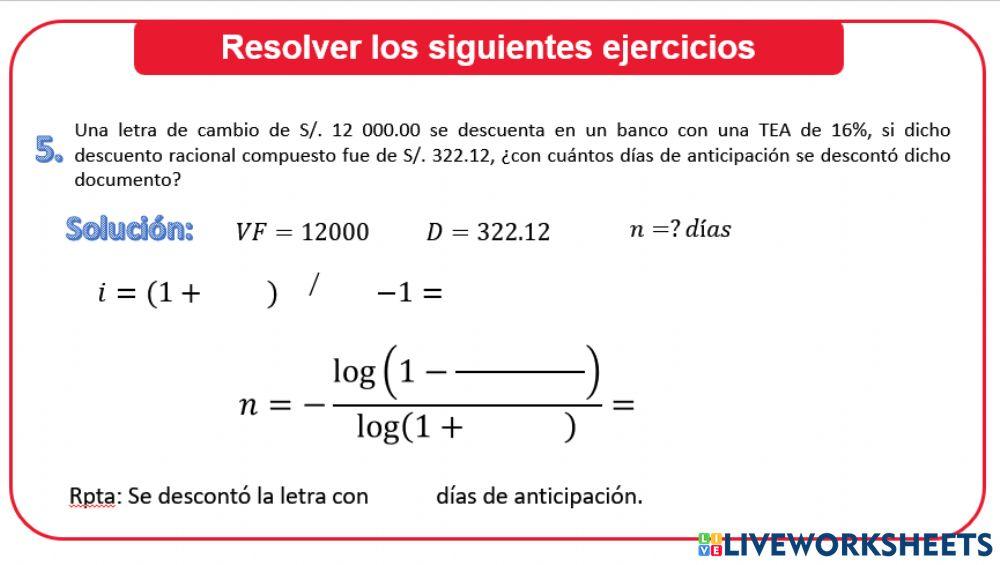 Descuento racional compuesto n 1