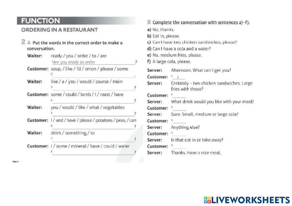 Ordering in a restaurant