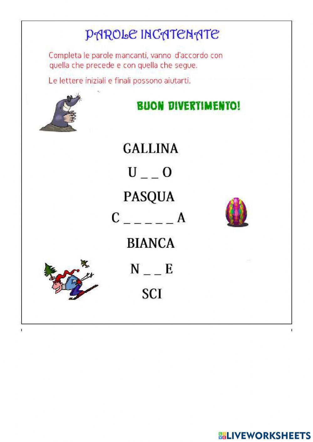 Catena di parole. Inserisci le parole mancanti