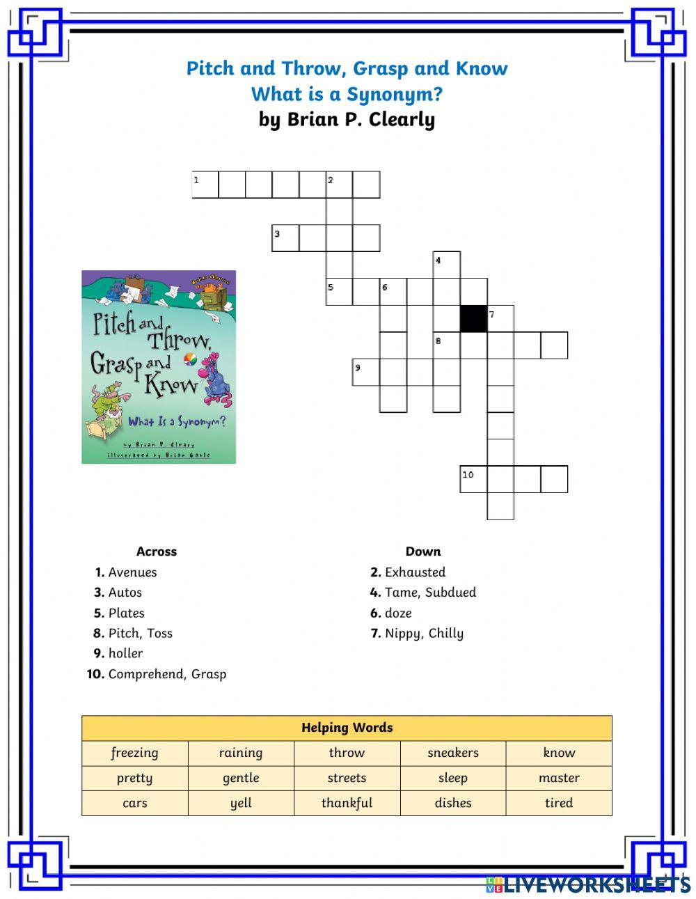 Pitch and Throw, Grasp and Know  What is a Synonym? Crossword Puzzle