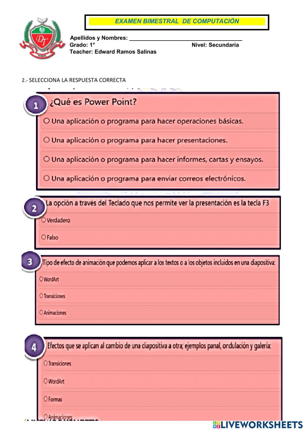 Examen 1° secundaria