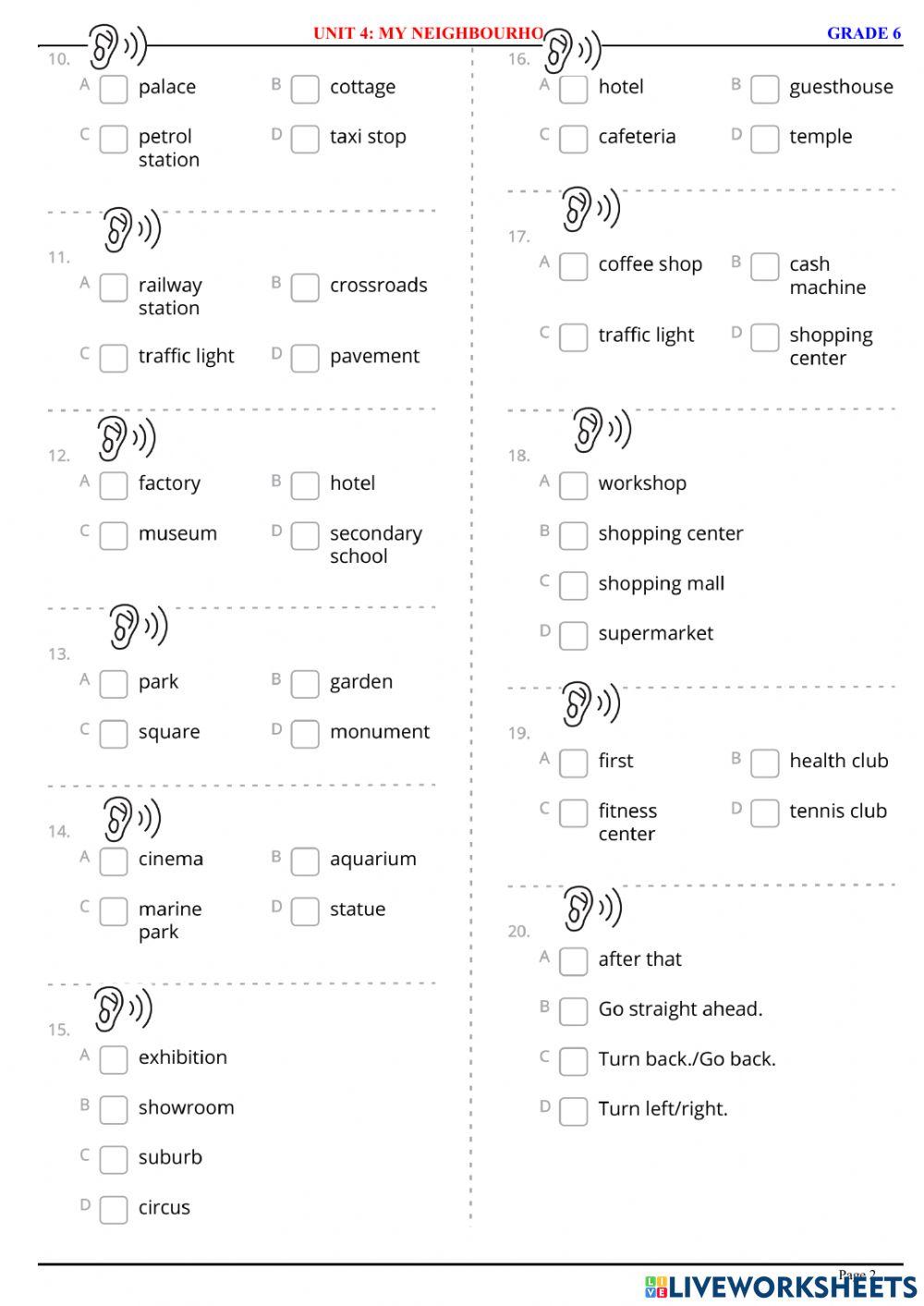 English 6 - Unit 4 - My neighbourhood - Vocabulary - Listening